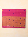 Venkatagiri cotton saree pink color allover thread weaving motifs & big kaddi border with stripes pallu