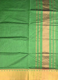 Venkatagiri cotton saree parrot green color allover plain & zari border with zari stripes pallu