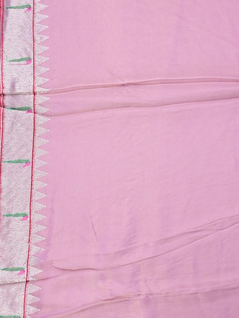 Dola tissue fancy saree light purple color allover zari motifs & paithani border with short pallu and plain self blouse