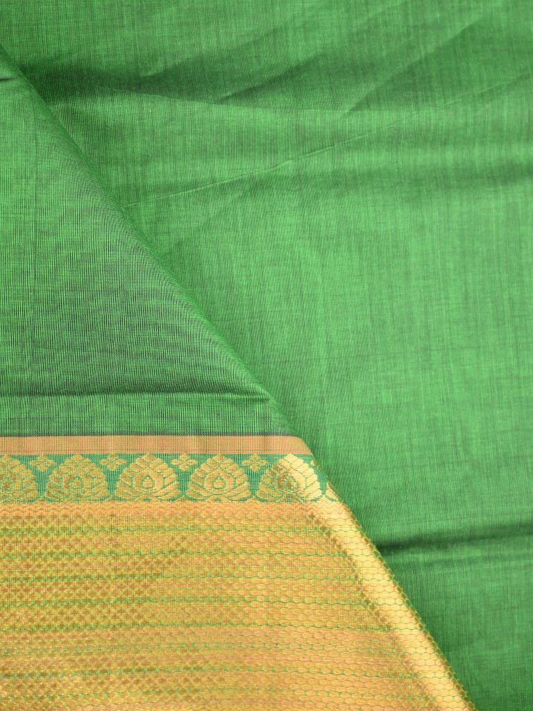 Venkatagiri cotton saree parrot green color allover plain & zari border with zari stripes pallu