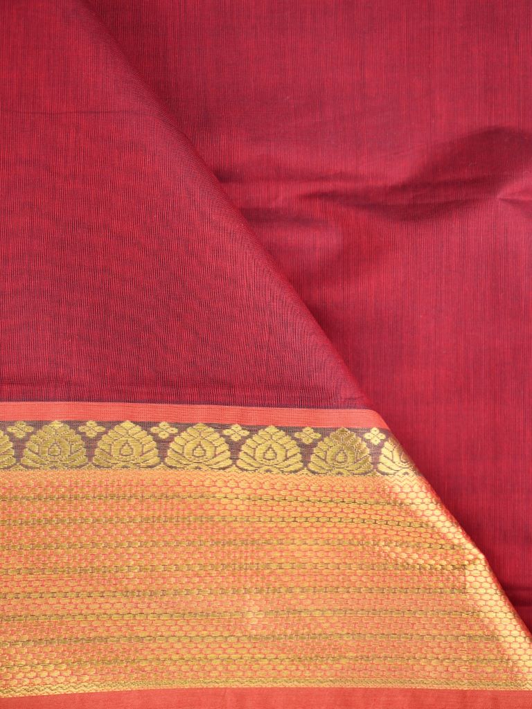 Venkatagiri cotton saree red color allover plain & zari border with zari stripes pallu
