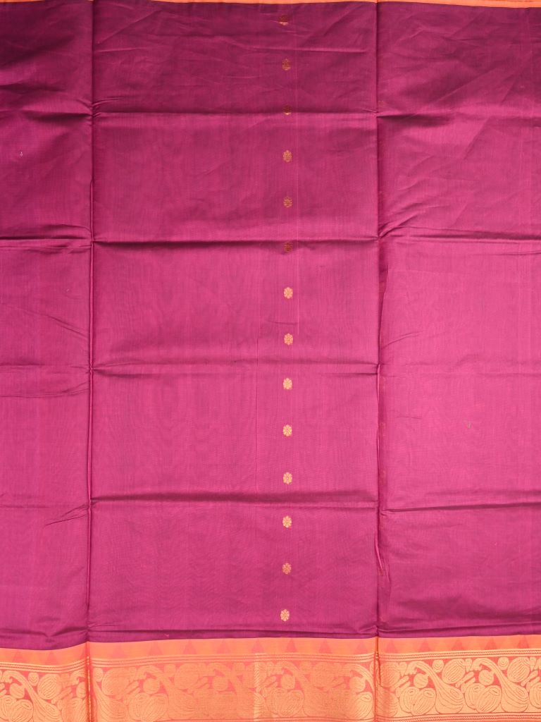 Venkatagiri cotton saree magenta color allover zari motives & zari border with rich pallu