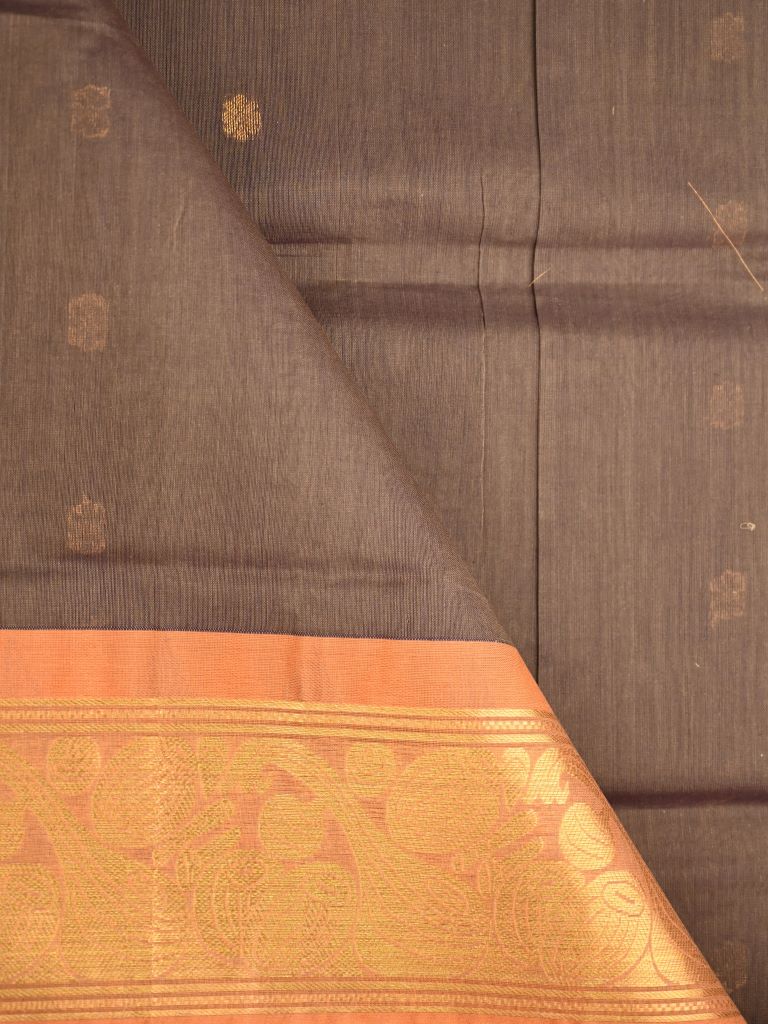 Venkatagiri cotton saree brown color allover zari motives & zari border with rich pallu