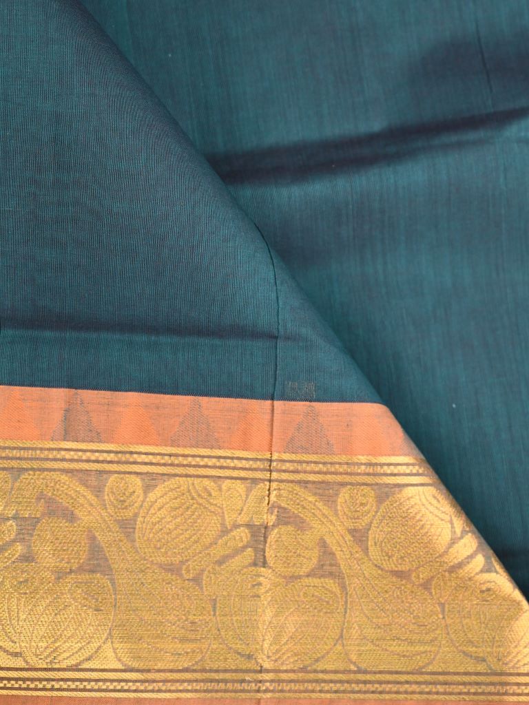 Venkatagiri cotton saree dark green color allover zari motives & zari border with rich pallu