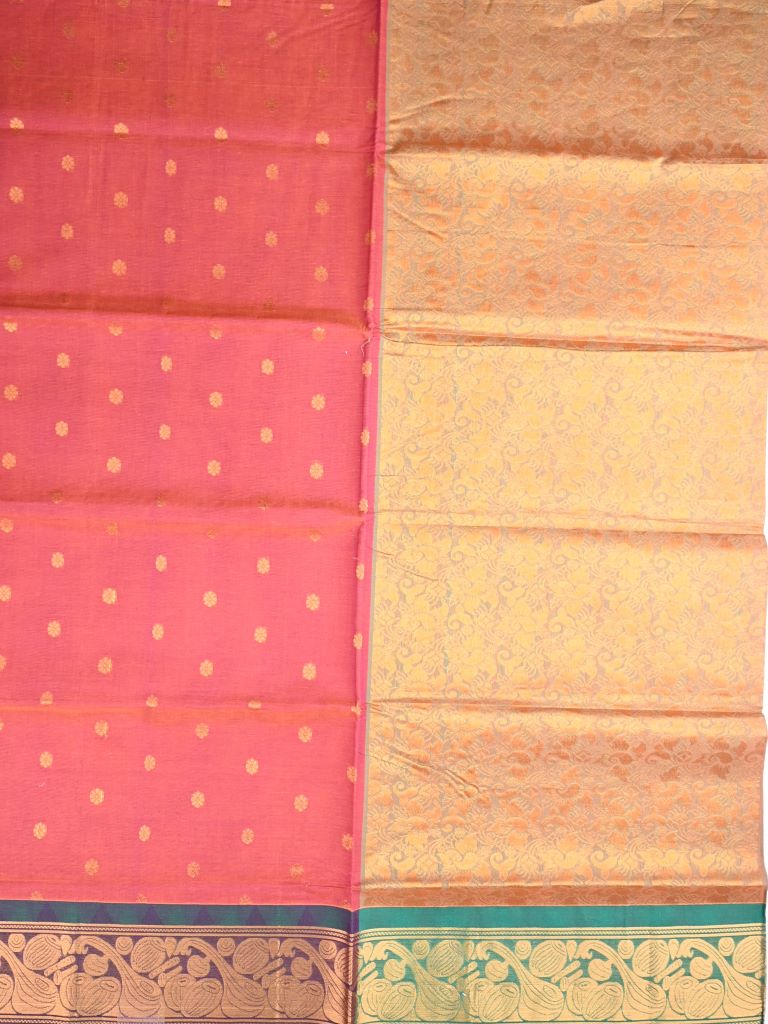 Venkatagiri cotton saree pink color allover zari motives & zari border with rich pallu