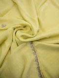 Organza shimmer light yellow color allover embroidery butis & embroidery border with running pallu and attached blouse