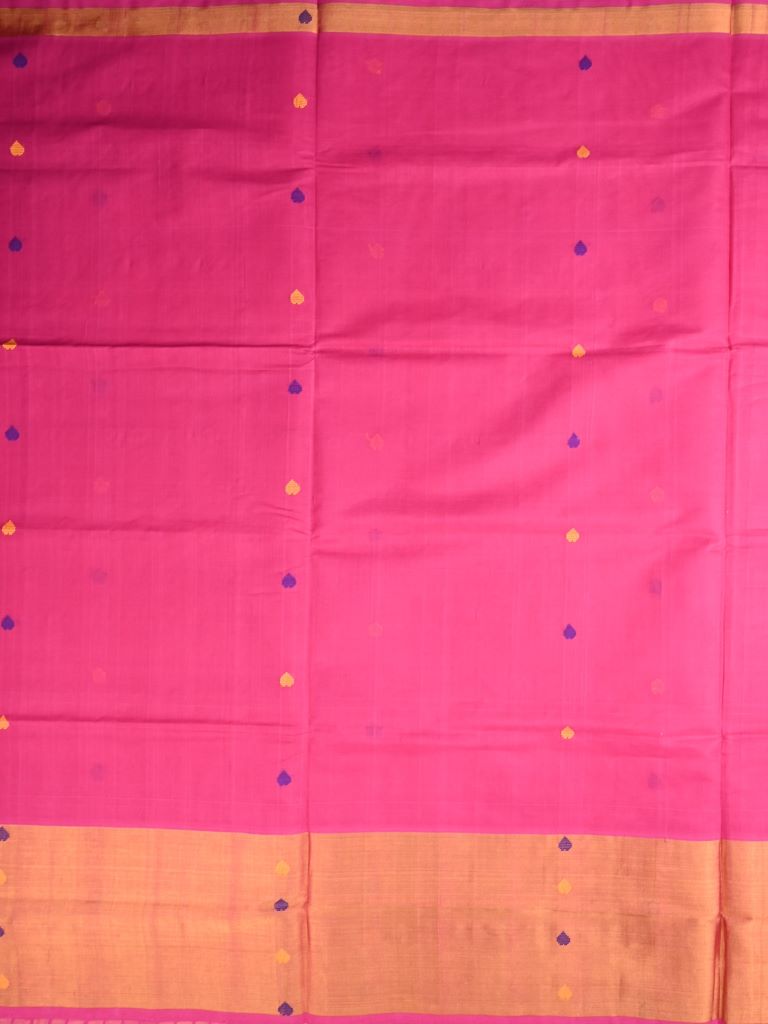 Venkatagiri cotton saree pink color allover thread weaving motifs & big kaddi border with stripes pallu