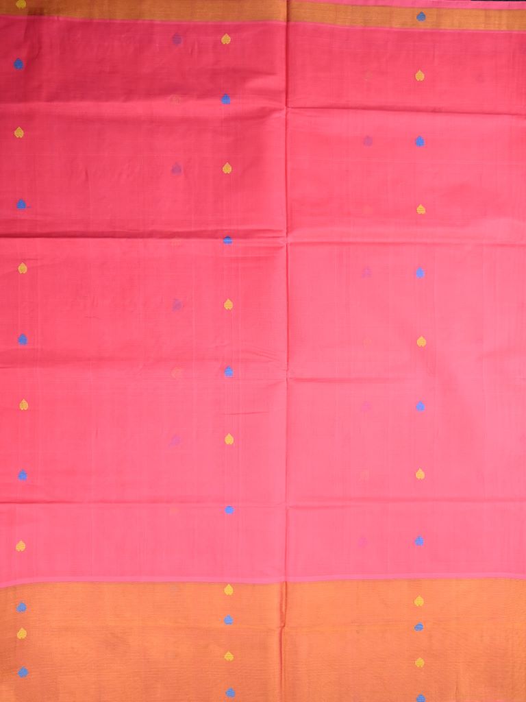 Venkatagiri cotton saree light pink color allover thread weaving motifs & big kaddi border with stripes pallu