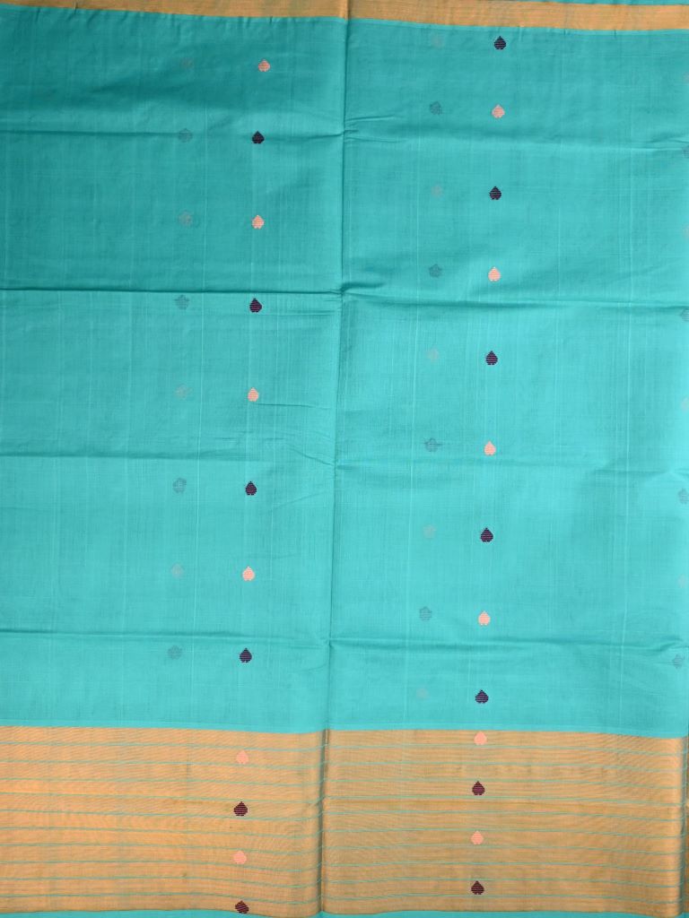 Venkatagiri cotton saree sky blue color allover thread weaving motifs & big kaddi border with stripes pallu