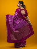 Banaras fancy saree purple color allover zari motifs & kaddi border with contrast brocade pallu and brocade blouse
