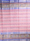 Dupion fancy saree pink color allover prints & big zari border with printed pallu and attached contrast blouse