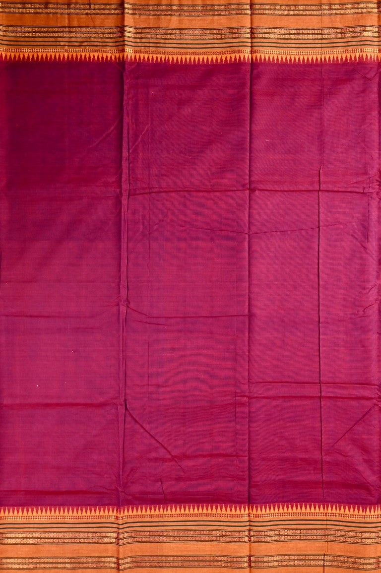 Narayanpet cotton saree purple color with contrast zari border, short pallu and plain blouse.