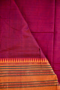 Narayanpet cotton saree purple color with contrast zari border, short pallu and plain blouse.