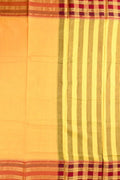 Narayanpet cotton saree yellow color with contrast zari border, short pallu and plain blouse.