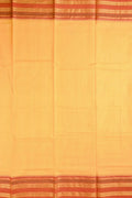 Narayanpet cotton saree yellow color with contrast zari border, short pallu and plain blouse.