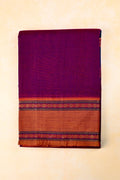 Narayanpet cotton saree purple color with contrast zari gap border, short pallu and plain blouse.