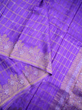 Matka kadhi fancy saree lavender color allover zari checks with motifs & zari border with short pallu and plain self blouse