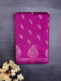 Chiniya silk fancy saree purple color allover zari motifs & zari border with short pallu and attached brocade blouse