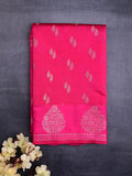 Chiniya silk fancy saree pink color allover zari motifs & zari border with short pallu and attached brocade blouse