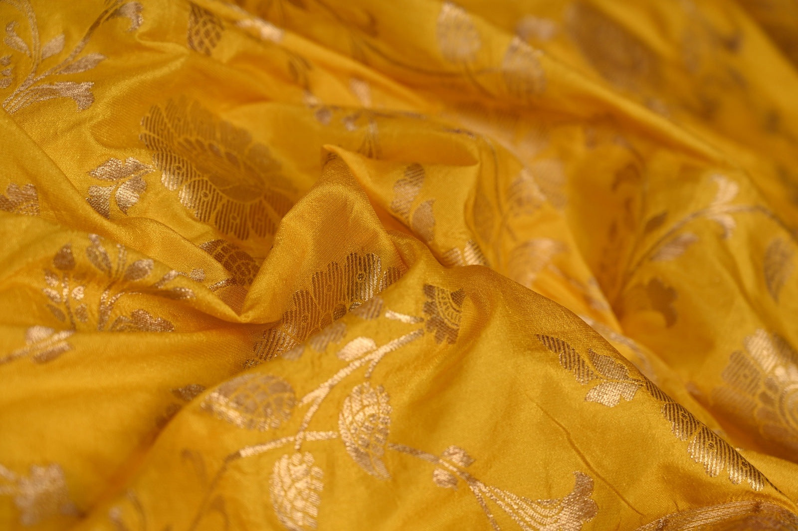 Banaras dupatta yellow color with allover gold zari weaves, small zari border.