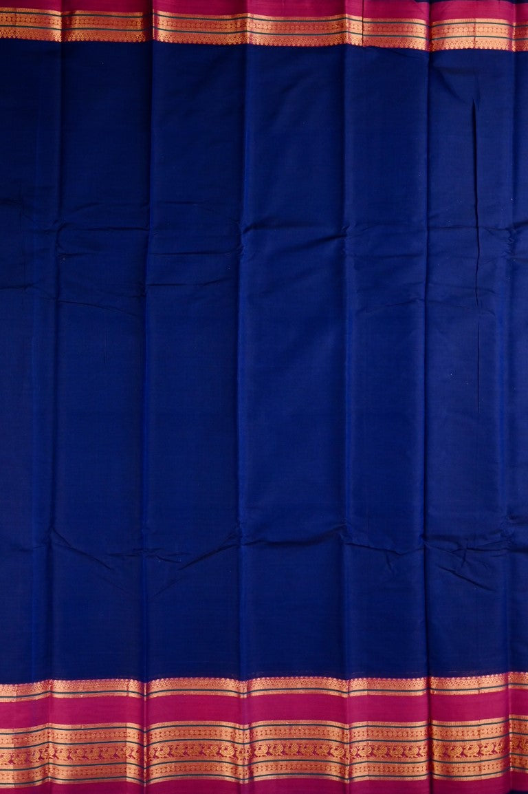 Narayanpet cotton saree blue color with contrast big zari border, short pallu and plain blouse.
