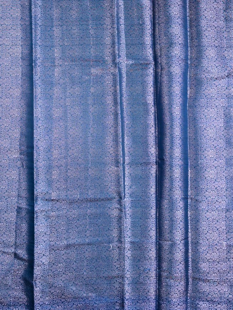 Chiniya fancy silk fancy saree royal blue color allover zari motifs & zari border with short pallu and attached brocade blouse