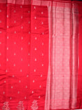 Chiniya fancy silk fancy saree red color allover zari motifs & zari border with short pallu and attached brocade blouse