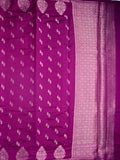 Chiniya silk fancy saree purple color allover zari motifs & zari border with short pallu and attached brocade blouse