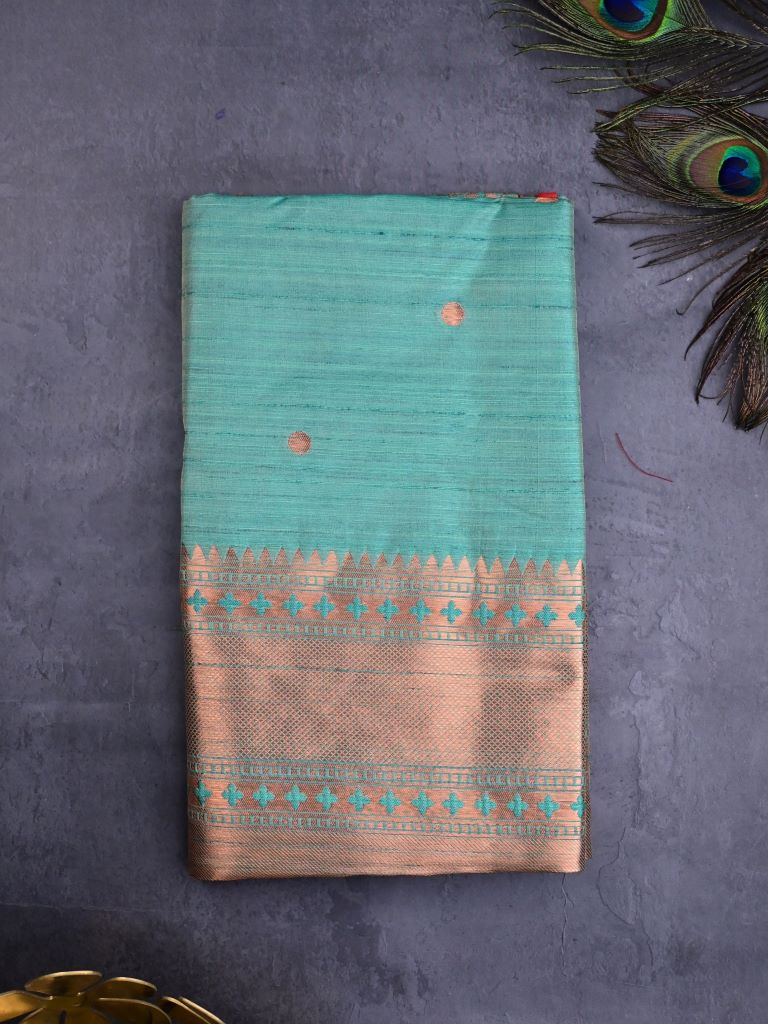 Banaras fancy saree lux green color allover zari motifs & paithani border with paithani pallu and attached blouse