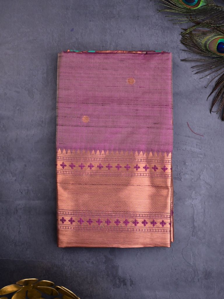 Banaras fancy saree purple color allover zari motifs & paithani border with paithani pallu and attached blouse