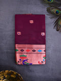 Banaras fancy saree maroon color allover zari motifs & paithani border with paithani pallu and attached blouse