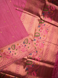 Banaras fancy saree rose pink color allover zari motifs & paithani border with paithani pallu and attached blouse