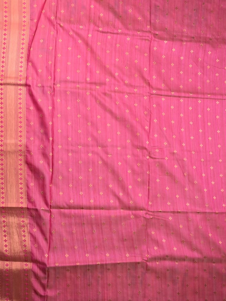 Banaras fancy saree rose pink color allover zari motifs & paithani border with paithani pallu and attached blouse