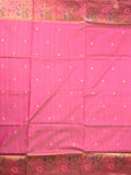 Banaras fancy saree rose pink color allover zari motifs & paithani border with paithani pallu and attached blouse