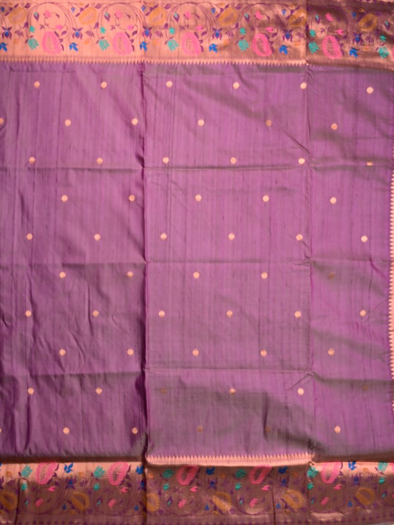 Banaras fancy saree purple color allover zari motifs & paithani border with paithani pallu and attached blouse