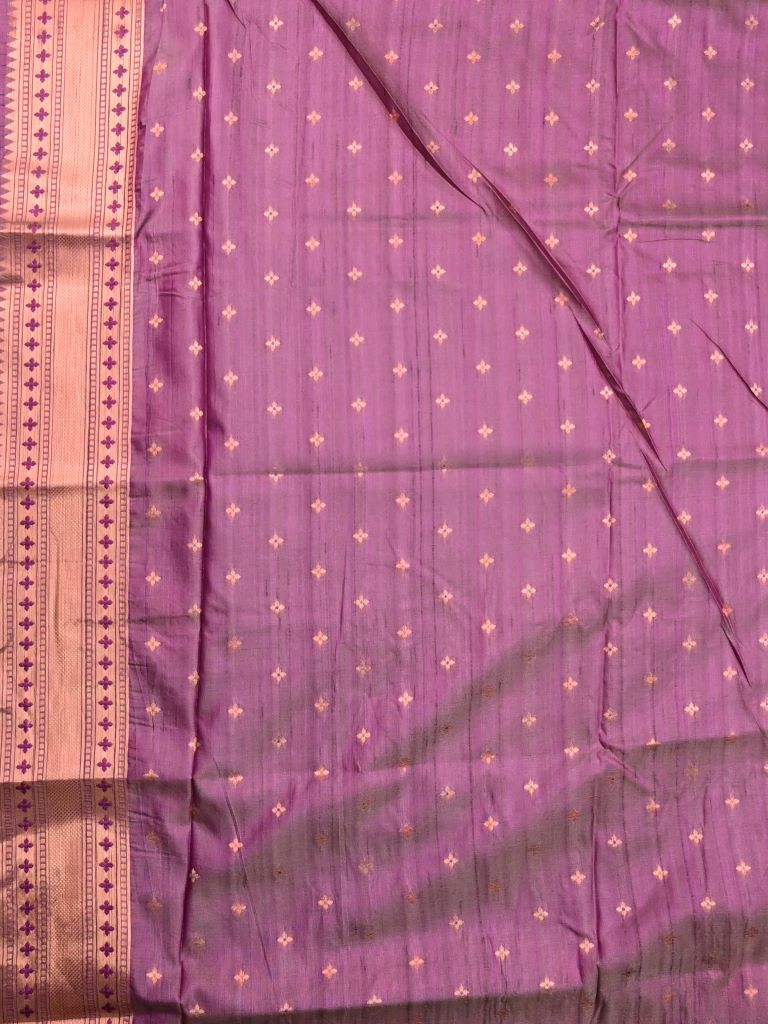 Banaras fancy saree purple color allover zari motifs & paithani border with paithani pallu and attached blouse