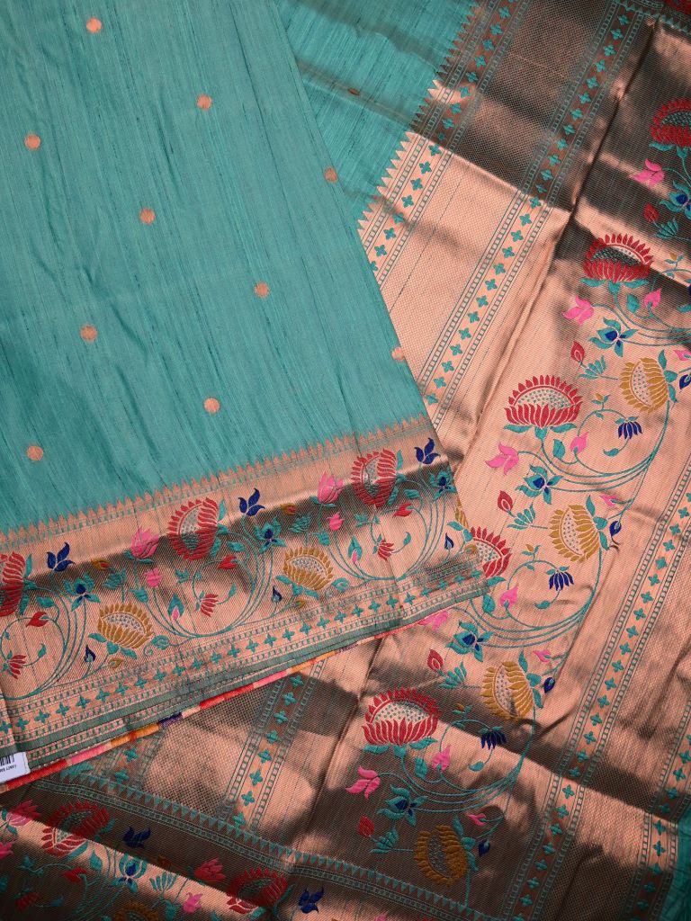 Banaras fancy saree lux green color allover zari motifs & paithani border with paithani pallu and attached blouse