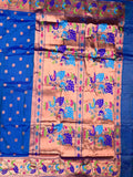 Banaras fancy saree sky blue color allover zari motifs & paithani border with paithani pallu and attached blouse