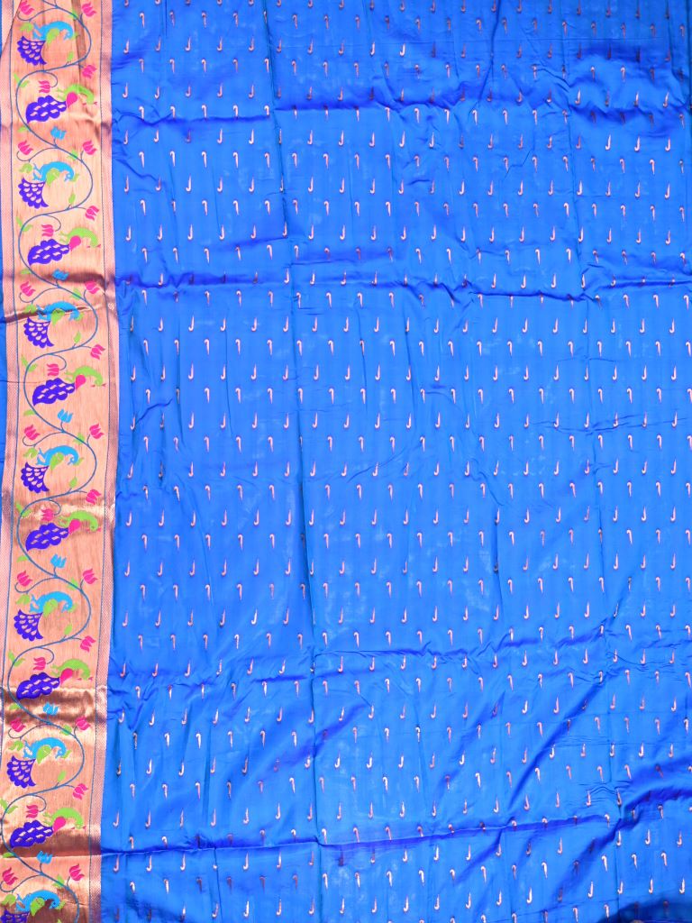 Banaras fancy saree sky blue color allover zari motifs & paithani border with paithani pallu and attached blouse