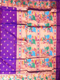 Banaras fancy saree violet color allover zari motifs & paithani border with paithani pallu and attached blouse