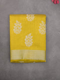 Dupion fancy saree golden yellow color allover motifs & small kaddi border with short pallu and attached plain blouse