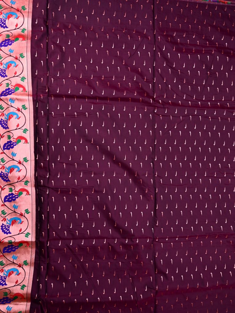 Banaras fancy saree maroon color allover zari motifs & paithani border with paithani pallu and attached blouse