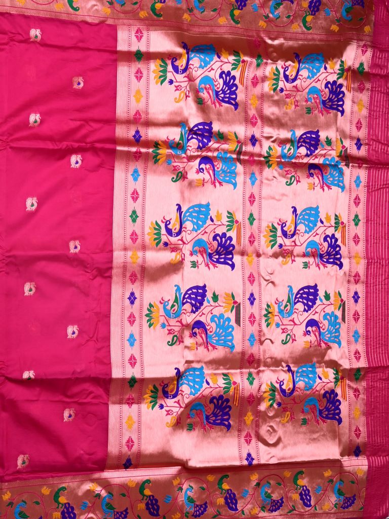 Banaras fancy saree pink color allover zari motifs & paithani border with paithani pallu and attached blouse