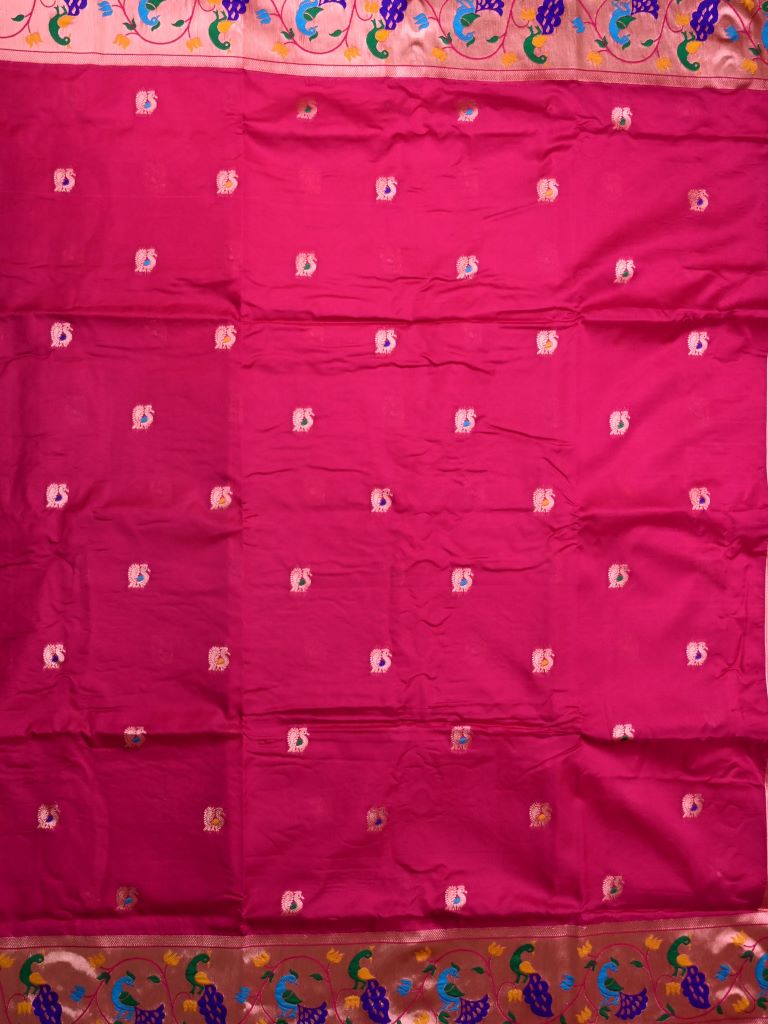 Banaras fancy saree pink color allover zari motifs & paithani border with paithani pallu and attached blouse