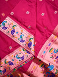 Banaras fancy saree pink color allover zari motifs & paithani border with paithani pallu and attached blouse