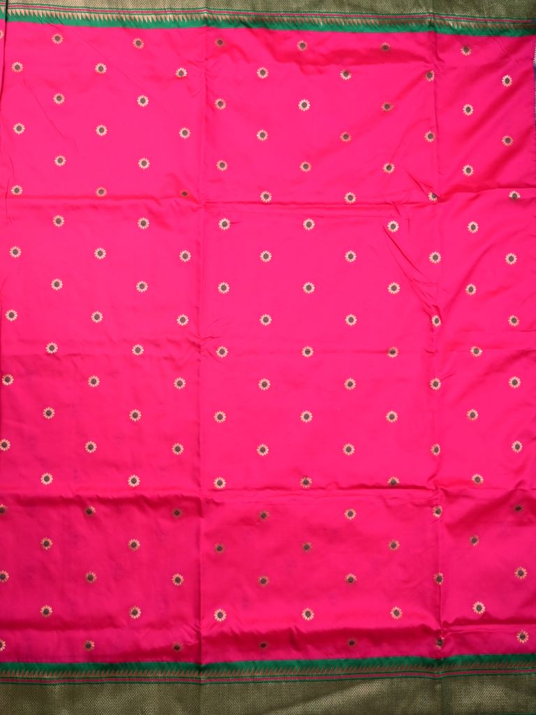 Banaras fancy saree pink color allover zari motifs & zari border with paithani pallu and attached contrast blouse