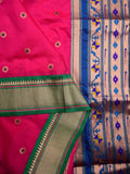 Banaras fancy saree pink color allover zari motifs & zari border with paithani pallu and attached contrast blouse