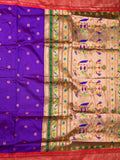 Banaras fancy saree royal blue color allover zari motifs & zari border with paithani pallu and attached contrast blouse