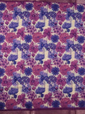 Organza saree cream and purple color with allover floral digital prints, small zari border, short pallu and printed blouse