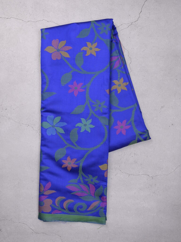 Fancy pattu saree royal blue color allover weaves & small border with self pallu and attached blouse